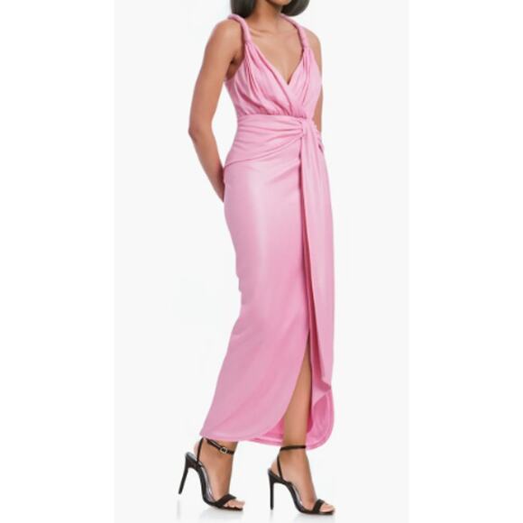 Jewel Badgley Mischka Size 10 Pink Side Drape Twisted Strap Midi Dress w Slit - Picture 1 of 11